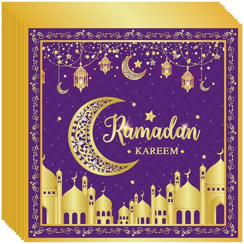 48 Stück Ramadan Servietten, Ramadan Deko 33 x 33 cm Ramadan Kareem Papierservietten, Schwarze und Goldene Servietten für Eid Party, Ramadan Tischzubehör, Festliche Dekoration für Ramadan Feiern von Scinzene