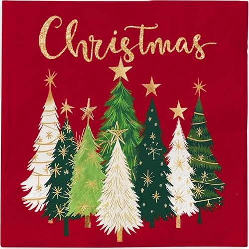 50 Stück Servietten Weihnachten, Weihnachtsservietten Rote Papierservietten mit Weihnachtsbaum Muster, 33x33 cm Einweg Napkins für Tischdeko, Perfekt für Ihre Weihnachtsfeier und festliche Anlässe von Scinzene