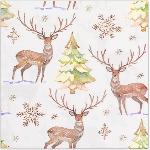 80 Stück Servietten Weihnachten, Weihnachtsservietten 33x33 cm 2-Schicht Rentier Design Weihnachtsservietten für Tischdeko Winterfeiern und Weihnachten Winterferien Servietten für Festlichkeiten von Scinzene