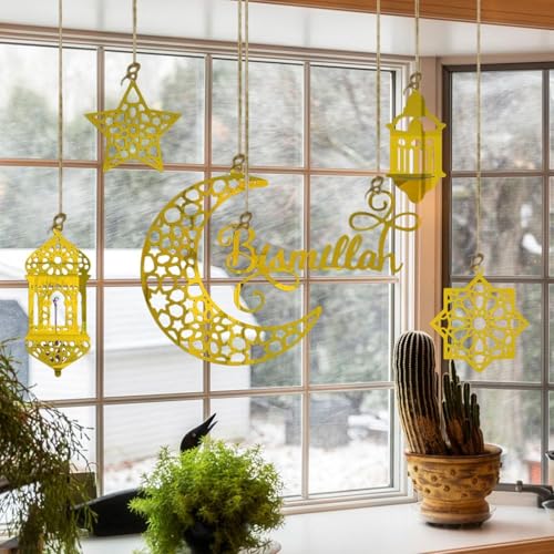 Pack of 6 Ramadan Kareem Decoration, Bring EIN 10-Meter Hanfseil Mit, Ramadan Deko, Ramadan, Ramadan Dekoration, Ramazan Dekor, Crescent Moon Stars Style Light Shape Pendant von Scinzene