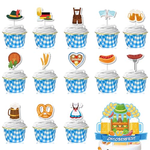 Scinzene 31 Stück Oktoberfest Deko Set, Oktoberfest Accessoires für Bayrische Party, Cupcake Topper, Tortendeko, Kuchen Deko für Oktoberfest von Scinzene