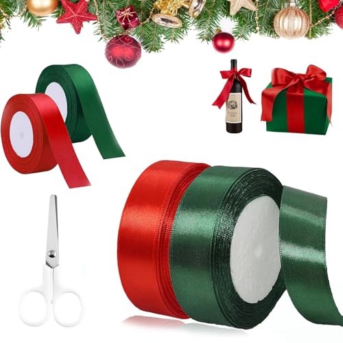 Scinzene 4 Rollen Geschenkband Weihnachten, 25mm Schleifenband Weihnachten, Christmas ribbon, Geschenkband Breit, Geschenkbänder, Dekoband Weihnachten, mit Eine Schere (22m/Rolle) von Scinzene