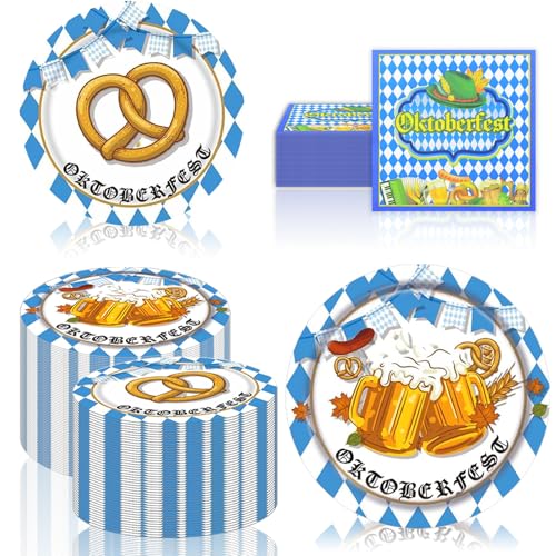 Scinzene 40 Stück Oktoberfest Deko Set, 20x Oktoberfest Pappteller und 20x bayrische servietten, Bayerische Papierteller Klassisches, Wiederverwendbar Papier Set Oktoberfest Partyzubehör von Scinzene