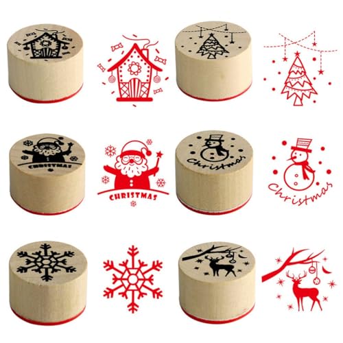 Weihnachtsstempel, Stempel Weihnachten, Set mit 6 Christmas Patterns, Frohe Weihnachten Holzstempel für Karten, Textilien, Kinderzeichnungen, Geschenkanhänger von Scinzene