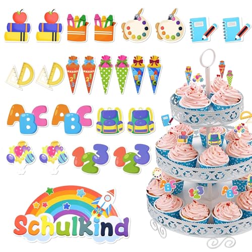 25 Stück Tortendeko Zur Einschulung Deko, Deko Einschulung, Tortendeko Einschulung, Deko Einschulung Junge, Kuchendeko Schulanfang, Schulanfang Deko, Kuchen Deko Einschulung, Deko Einschulung Mädchen von Scinzene