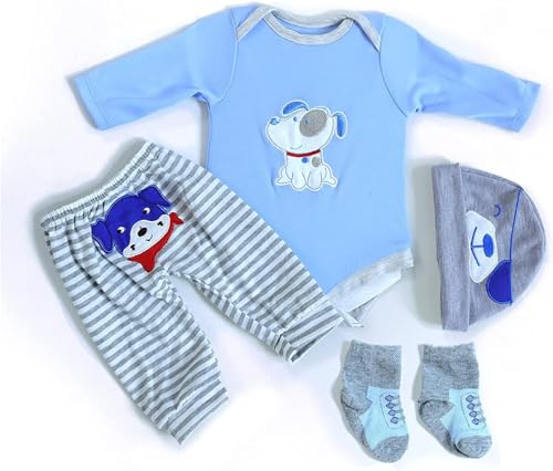 Scnbom Reborn Babys Kleidung lebensechte babypuppen Junge for 17-24zoll wie echtes Puppen Madchen Toddler Outfits Accesories (Blauer Welpe 4pcs Set) von Scnbom