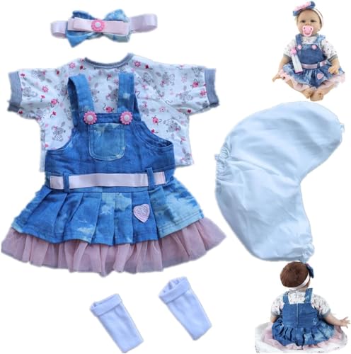 Scnbom Reborn Babys Kleidung lebensechte babypuppen Madchen for 17-24zoll wie echtes Puppen Toddler Outfits Accesories ﻿(Blauer Jeansrock 5pcs Set) von Scnbom