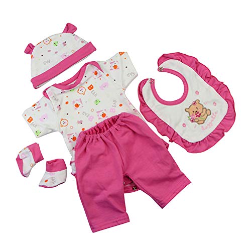 Scnbom Reborn Babys Madchen Kleidung lebensechte babypuppen for 17-24zoll wie echtes Puppen Toddler Outfits Accesories (Rosa rot Little Bear 5pcs Set) von Scnbom