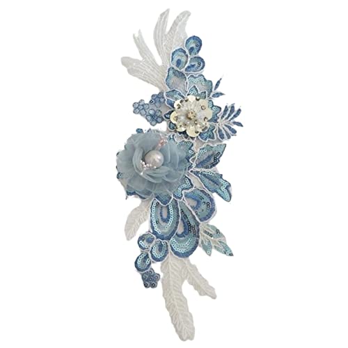 Scnvsi 1 Stück 3D-Spitzenapplikation mit Perlen und Blumen, für Kragen, Stickerei, Netzstoff, Ausschnitt, Nähen, Kleid, Bekleidungszubehör von Scnvsi