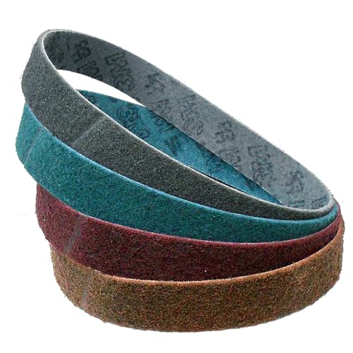 4-teiliges Premium Set 3M Scotch-Brite Vliesband/Schleifband SC-BL | 50 x 1500 mm | z.B. für Rema DP 07 | Je ein Band der Körnungen A-crs, A-med A-vfn und A-sfn) von Score Abrasives