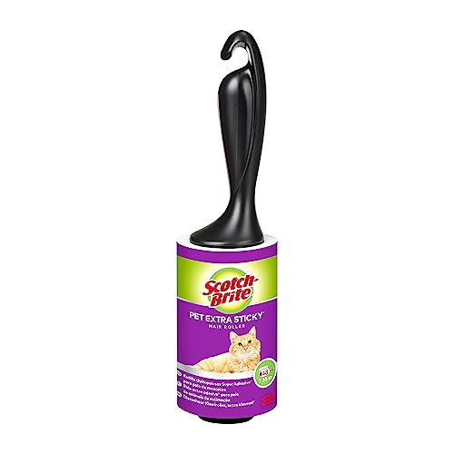 Scotch-Brite Pet Extra Sticky Roller, 48 Blatt - Fusselroller für Tierhaare - Katzenhaare, Hundehaare - und Kleidung, Schwarz/Weiß von Scotch-Brite