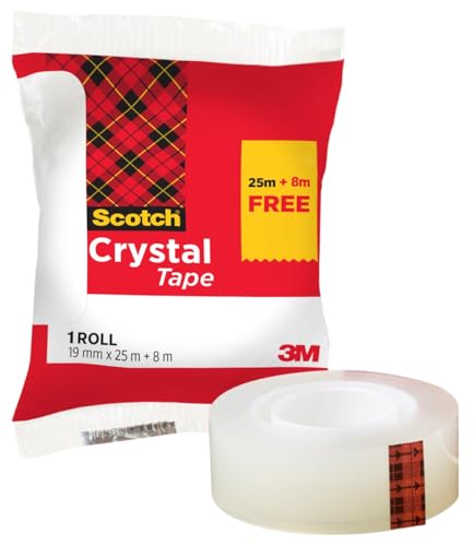 Scotch Crystal klebeband, 1 Rolle und 8 m GRATIS, 19 mm x 25 m - Allzweck-klebeband für die Reparatur, Verschließen von Dokumenten von Scotch