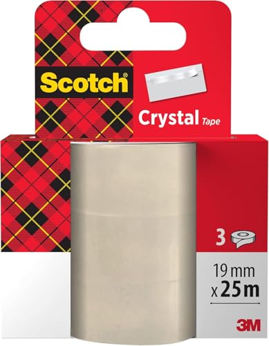 Scotch Crystal Klebeband, Nachfüllpackung, 3 Rollen, 19 mm x 25 m - Allzweck-klebeband für die Reparatur, Verschließen von Dokumenten von Scotch