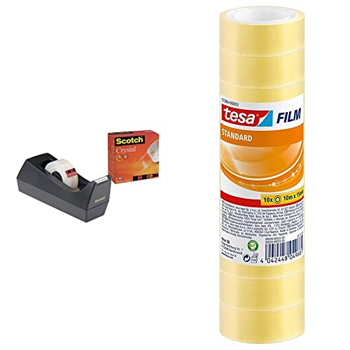 Scotch C38 Tischabroller schwarz + Scotch Crystal Klebeband, 1 Rolle, 19 mm x 10 m & tesafilm standard - Transparentes Multifunktions-Klebeband für Heim - 10 m x 15 mm - 10er Pack Scotch C38 Tischabroller schwarz + Scotch Crystal Klebeband, 1 Rolle, 19 mm x 10 m & tesafilm standard - Transparentes Multifunktions-Klebeband für Heim - 10 m x 15 mm - 10er Pack von Scotch