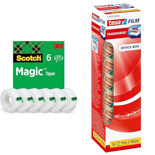 Scotch Magic Tape - 6 Rollen, 19 mm × 33 m - Unsichtbares Klebeband & tesafilm transparent - Transparentes Klebeband mit starker Haftung - alterungsbeständig und reißfest - 10 m x 19 mm - 8er Pack von Scotch