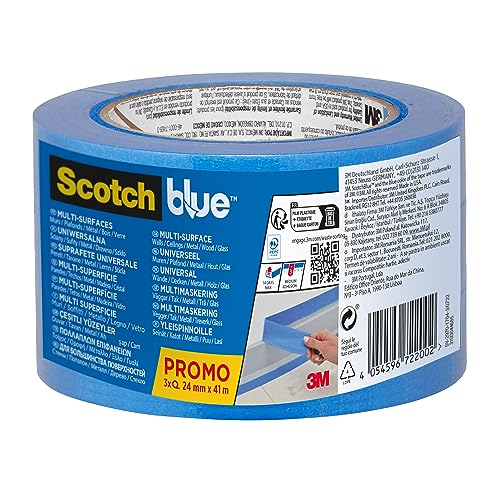 ScotchBlue Premium Malerabdeckband Multi-Surface, 24 mm x 41 m - Scotch Klebeband für Malerarbeiten und Dekoration zum Streichen, Lackieren, Renovieren - Abklebeband/Kreppband, 3 Stück - 70% PEFC von ScotchBlue