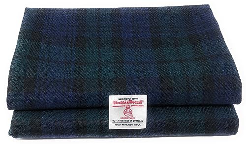 Harris Tweed Stoff blau schwarz und grün Tartan verschiedene Größen mit Etiketten (100 x 150) von Scott and Mackenzie