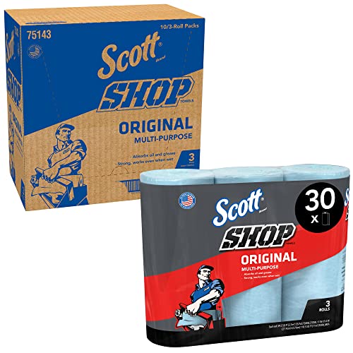 Scott Shop Towels Original 75143 - Strapazierfähige Reinigungstücher in Blau - 10 Packungen mit 3 blauen Wischrollen à 55 Einmaltücher (1.650 Papierwischer insgesamt) - Wischtücher von SCOTT SHOP ORIGINAL