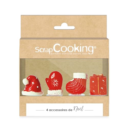 4 Weihnachts-Deko – Mütze, Hausschuhe, Fäustling & Weihnachtsgeschenk – Dekoration für Kuchen zum Backen – 4941 von ScrapCooking