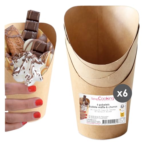 ScrapCooking - 6 Tüten für Churros & Bubble Waffeleisen - Runde Becher - Farbe Kraftpapier - Bubble Waffel - Ideal für Snacks, Geburtstage, Feste - Lebensmittelecht - 5506 von ScrapCooking