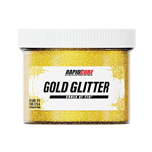 Rapid Cure Glitter Plastisol-Tinte für Siebdruck, niedrige Temperatur, Aushärtungstinte für T-Shirts und Stoff, 500 ml, Goldglitzer von Screen Print Direct