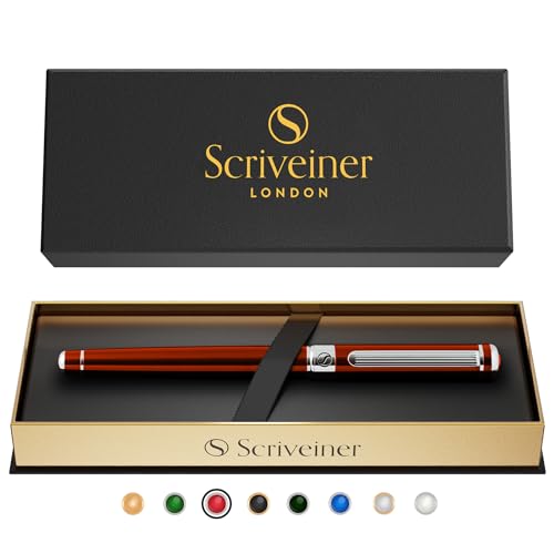 Scriveiner Kugelschreiber Deep Crimson Red - Hochwertiger Tintenroller mit Chromveredelung, schwarze Schmidt Ersatzmine, Geschenkbox, Büro set, Professionelle Kugelschreiber (Purpurrot) von Scriveiner