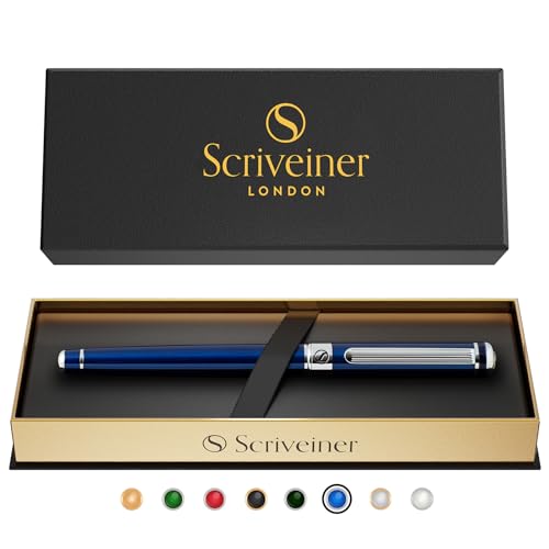 Scriveiner Kugelschreiber Midnight Blue - Hochwertiger Tintenroller mit Chromveredelung, schwarze Schmidt Ersatzmine, Geschenkbox, Professionelle Kugelschreiber (Mitternachtsblau) von Scriveiner