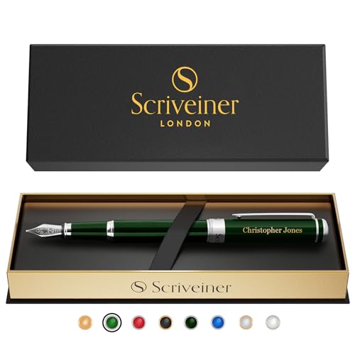 Scriveiner British Racing Green Personalisierter Stift - Atemberaubender Grüner Lack Luxus, Chrom Finish, Deutsche Schmidt Feder (Mittel), Bestes Graviertes Füllfederhalter Geschenkset, Namensgravur von Scriveiner