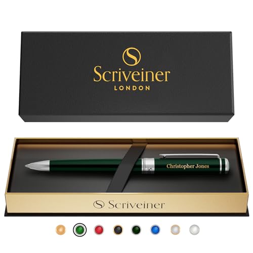 Scriveiner British Racing Green Personalisierter Stift - Atemberaubender Grüner Lack Luxus Mit Chrom Finish, Schmidt Tintenmine, Beste Gravierte Kugelschreiber Geschenk Set, Individuelle Namensgravur von Scriveiner