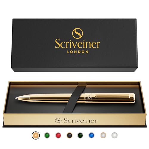 Scriveiner Kugelschreiber Hochwertiger Kugelschreiber Gold mit 24 Karat Gold Details, schwarze Schmidt Mine, Geschenkbox, Büro set, Schöne Professionelle Kugelschreiber von Scriveiner