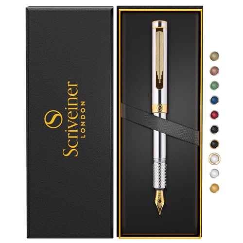 Scriveiner Luxus EDC Füllfederhalter (mittel), schwerer Taschenfüller mit 24K Gold, Schmidt Feder 18K vergoldet, Konverter, Schreibgeräte-Geschenkset für Mann & Frau, toller Büro Designer Stift von Scriveiner