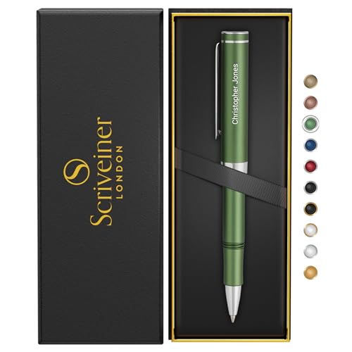 Scriveiner Personalisierte Grüne Rollerball EDC Pen, Stunning Pocket Pen mit Chrom-Finish, Bestes Kugelschreiber-Geschenk, Bestes Rollerball-Geschenkset mit Gravur, Individuelle Namensgravur von Scriveiner