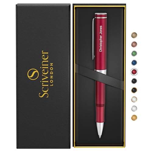 Scriveiner Personalisierte Rot Rollerball EDC Pen, Atemberaubende Pocket Pen mit Chrom-Finish, Bestes Kugelschreiber-Geschenk, Bestes Rollerball-Geschenkset mit Gravur, Individuelle Namensgravur von Scriveiner