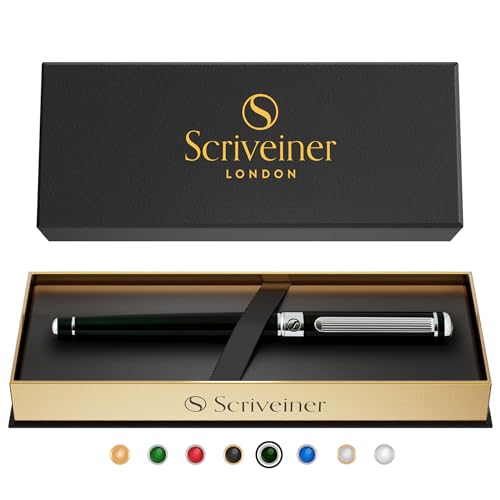 Scriveiner schwarzgrüner Tintenroller - Atemberaubender Luxus-Kugelschreiber, Chrom-Finish, Schmidt Ink Refill, Bestes Tintenroller Geschenk-Set für Männer & Frauen, Professionell, Executive Office von Scriveiner