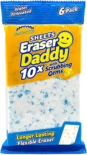 Scrub Daddy Radiergummi Daddy Sheets – 10 x haltbarer als herkömmliche Radiergummis mit Schrubbe-Edelsteinen – entfernt Schmutz, Schrammen und Flecken – wasseraktivierte Schwamm-Radierblätter (6 von Scrub Daddy