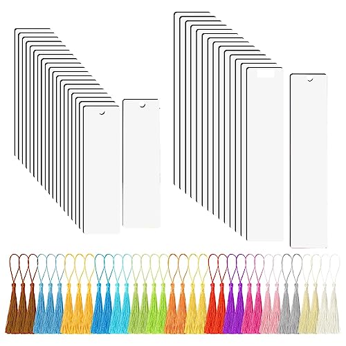 Sctecoau 35-Teilige Sublimations-Lesezeichen, Wärmeübertragung, MDF-Lesezeichen, DIY-Lesezeichen mit Loch und Bunten Quasten zum Basteln. von Sctecoau