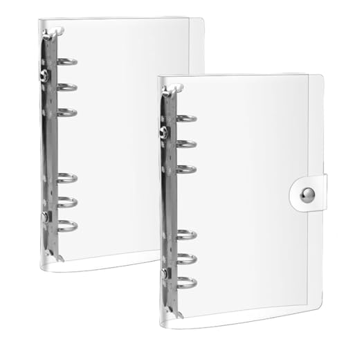 Sctmda Ringbuch A6 2 Stück 6 Ringe Loose Leaf Binder Notebook-Schutz A6 Ringbuch PVC 6 Löcher Ordner aus Weichem PVC Transparente Loose Binder Notebook-Schutz Ringordner A6 Notizbuchordner von Sctmda