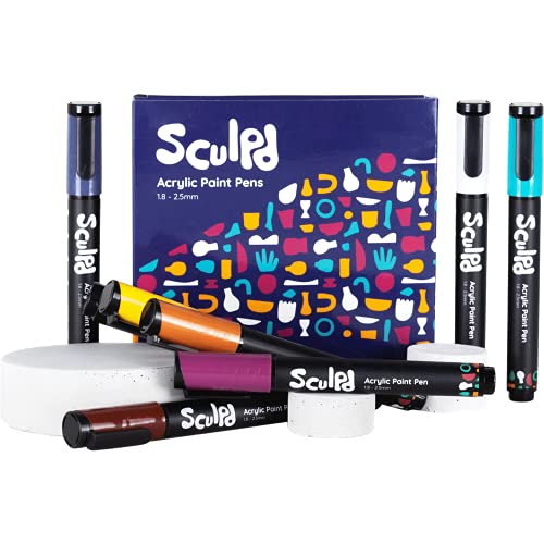 Sculpd Feinspitzen-Acrylstifte - Acrylmarker-Set mit 8 Stiften für Steine, Keramik, Papier, Leinwand, Pappe, Holz, Glas, Basteln und Stoff - Mediterrane Töne von Sculpd