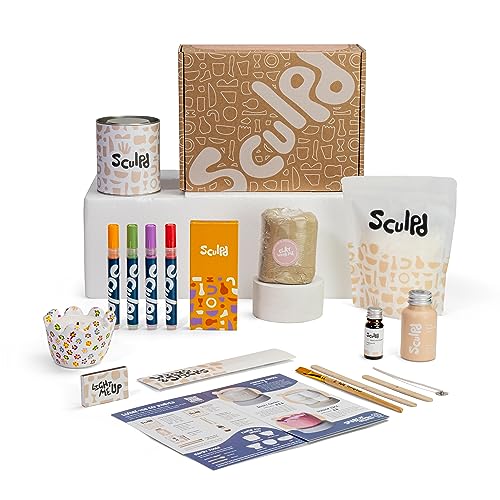 Sculpd Kerzenherstellung Töpfer-Set mit lufttrocknendem Ton und Acrylfarbstift, Anfänger-Kerzen-Starter-Kit für Erwachsene mit ungiftigem Öko-Sojawachs, duftendem Duftöl, Kerzenlack, Werkzeugen und von Sculpd