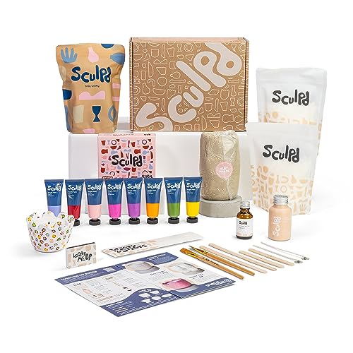 Sculpd Kerzenherstellung Töpferei Kit mit lufttrockenem Ton und Acrylfarbe Set, Anfänger Kerze Starter Kit für Erwachsene mit ungiftigem Öko-Sojawachs, duftendem Duftöl, Kerzenlack, Werkzeugen und von Sculpd