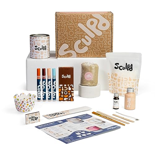 Sculpd Kerzenherstellung Töpferei Kit mit lufttrockenem Ton und Acrylfarbe Set, Anfänger Kerze Starter Kit für Erwachsene mit ungiftigem Öko-Sojawachs, duftendem Duftöl, Kerzenlack, Werkzeugen und von Sculpd