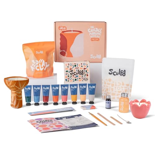 Sculpd Kerzenherstellung Töpferei Kit mit lufttrockenem Ton und Acrylfarbe Set, Anfänger Kerze Starter Kit für Erwachsene mit ungiftigem Öko-Sojawachs, duftendem Duftöl, Kerzenlack, Werkzeugen und von Sculpd