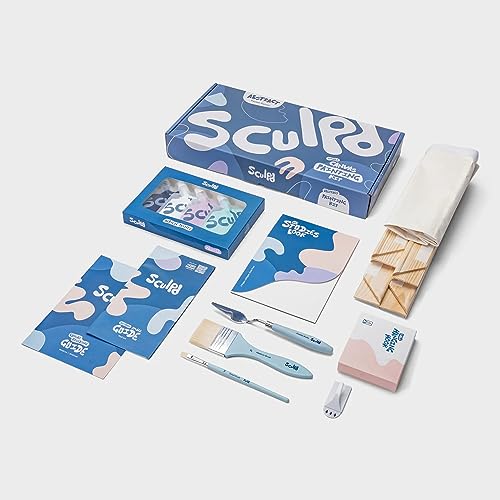 Sculpd Set für abstraktes Malen, abstrakte Malerei, 4 Acrylfarben, 2 Pinsel, Künstlerleinwand, weiterer Künstlerbedarf, Studienbuch und Anleitungen, geeignet für Erwachsene, Anfänger und Künstler von Sculpd