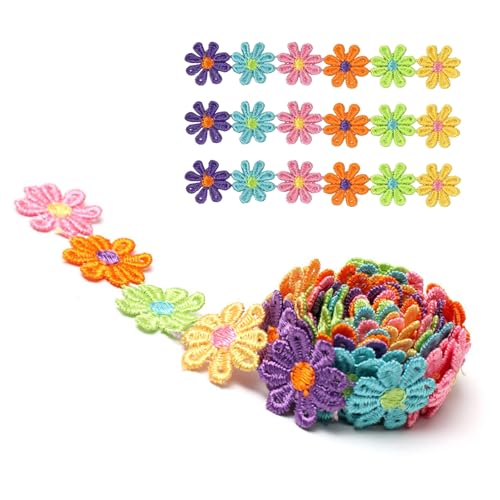 Sdhgerh 5 Yard Blumen Spitzenband Schön Blumenspitze Zierband Gänseblümchen Spitze für Diy Handwerk Nähen Basteln Geschen Deko Mehrfarbig 25 mm Breite von Sdhgerh