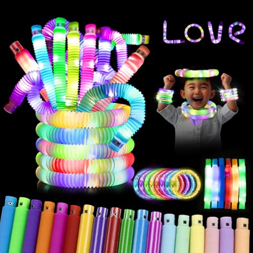 SdreMole 32 Stück Partygeschenk Packs Knicklichter Party Set 24Stück Leuchtstäbe Pop Tubes,8Stück Led Leucht armbänder Kindergeburtstag Mitgebsel Set Party Buntes Festival Zubehör Sensorik (32 Stück) von SdreMelo