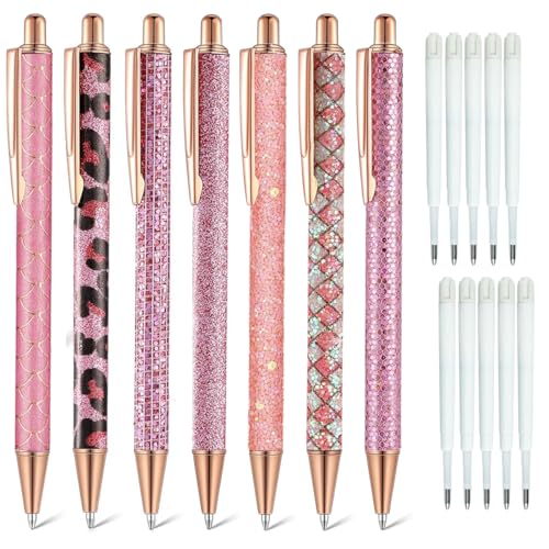 7 Stück Fancy Kugelschreiber mit 10 Stück Schwarze Tinte Nachfüllset Metall Journaling Stifte Geschenke für Mädchen Frauen Schule Hochzeit Büro Zubehör (Rosa) von SeBeLi