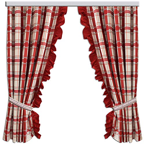 Dekoschal-Set Hetty mir Rüsche hochwertiger Webstoff rot-weiß kariert | Set 2 Stück Landhaus-Vorhang mit Reihband | Deko-Garnitur für Küche, Esszimmer, Ferienhaus Höhe x Breite 125 x 130 cm von SeGaTeX home fashion