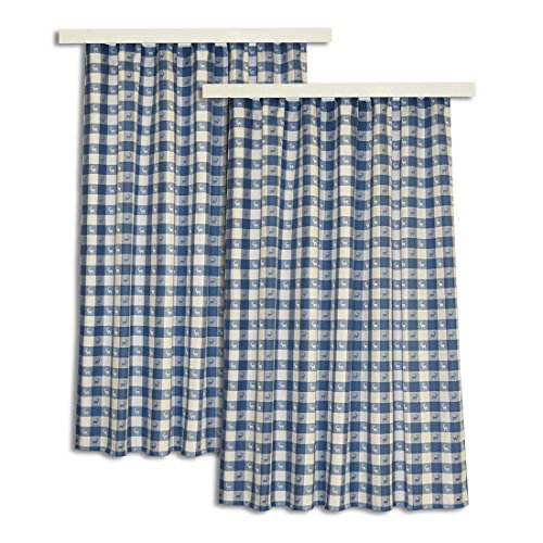 SeGaTeX home fashion Dekoschal Karo mit Hirsch in Blau 2er-Pack/Set im Landhaus-Stil/Vorhang mit Reihband/Hochwertiger Webstoff blau-weiß kariert/Übergardine Höhe x Breite 125 x 130 cm von SeGaTeX home fashion