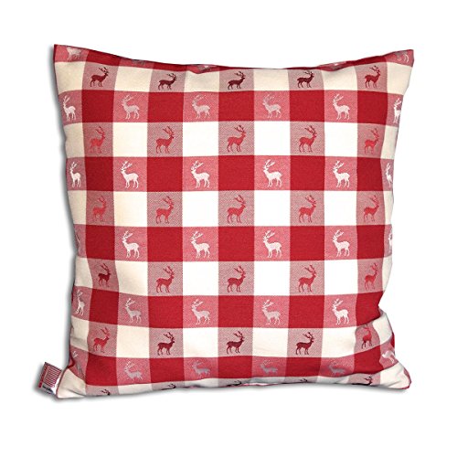 SeGaTeX home fashion Kissenhülle Karo in Rot | 1 Stück hochwertiges Zierkissen 40 x 40 cm passend zur Landhaus-Serie | langlebig, rot-weiß kariert aus Webstoff mit kleinen Hirschen als Motiv von SeGaTeX home fashion