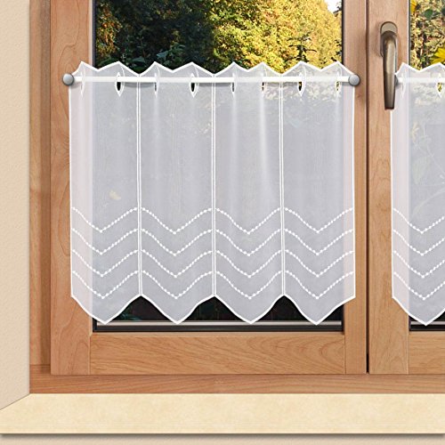 SeGaTeX home fashion Kurzgardine Scheibengardine Amira Panneau mit weißem Perlenschnur-Muster aus Plauerner Spitze 45 x 128 von SeGaTeX home fashion